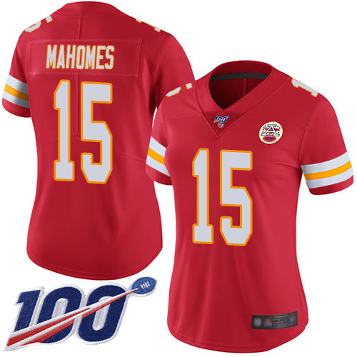 Women Kansas City Chiefs #15 Mahomes Patrick Red Team Color Vapor Untouchable Limited Player 100th Season Football Nike NFL Jersey->women nfl jersey->Women Jersey